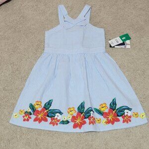Nautica Sleeveless Girls Seersucker Sundress w FLORAL BOTTOM Size:8